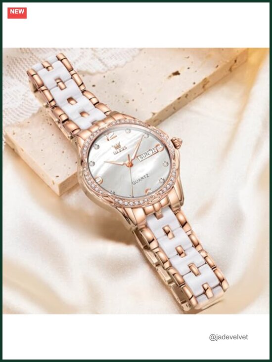 Luxury Ceramic Stainless Steel Women\'s Dress Watch Quartz Diamond Accents